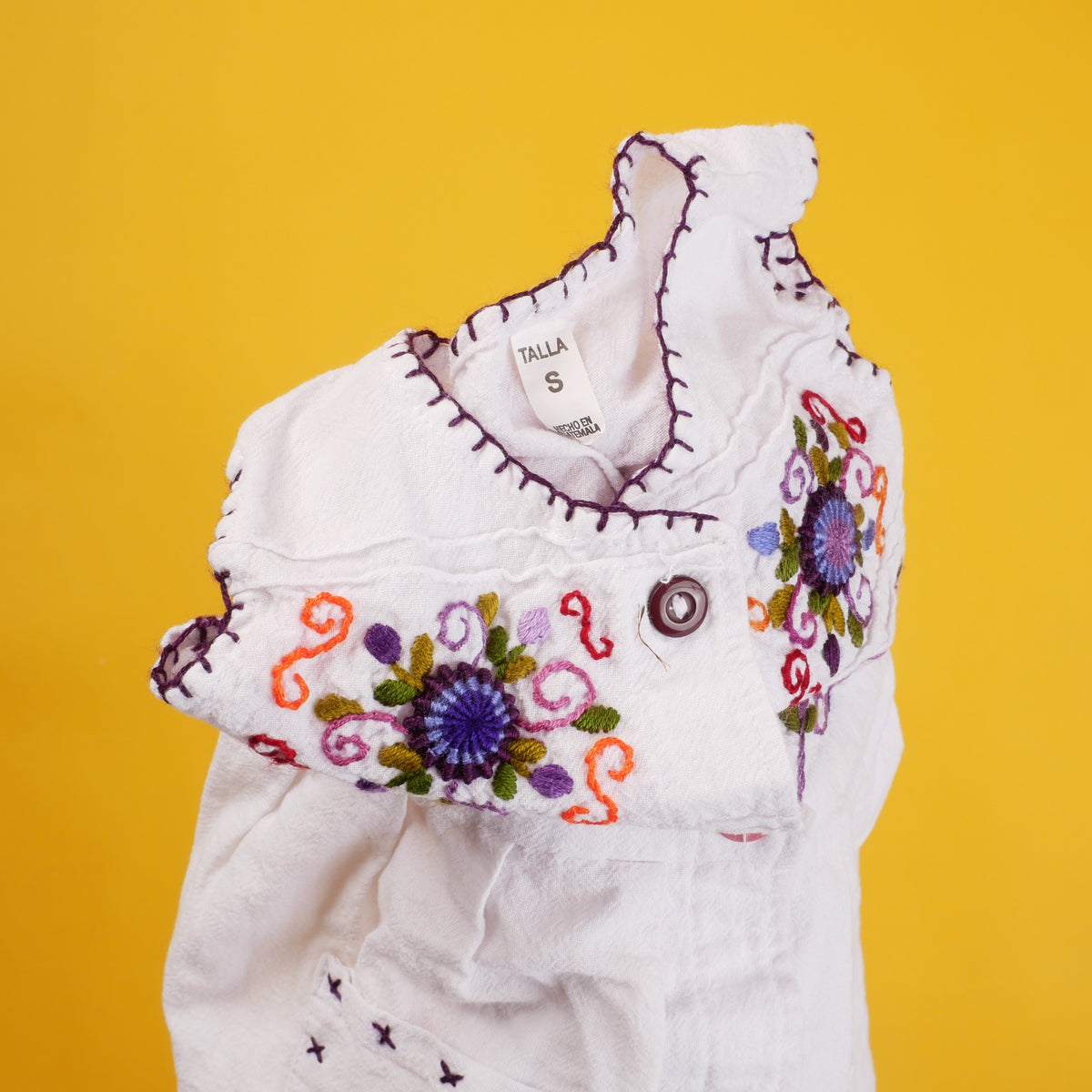 Vintage Hand Embroidered Folk Kids Dress - S